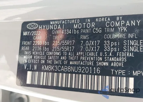 2022 Hyundai Kona Sel z USA, uszkodzony, nr VIN KM8K3CAB8NU920116